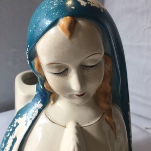 - Vintage Madonna Mary ceramic planter blue/white.